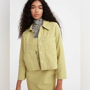 Levi’s Cropped Ginham Lime Green Jacket Shrunken Chore Coat Cropped Jacket
